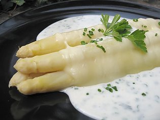 Gratinierter Spargel mit Kräutersauce